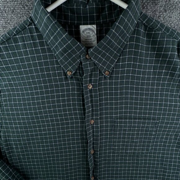 Brooks Brothers Cotton Button Up Long Sleeve Green Check Flannel 2XL Regent - Picture 1 of 12